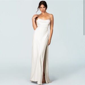 NWT Fame and Partners Rosabel Ivory White Cowl Neck Silky Maxi Dress Gown 2